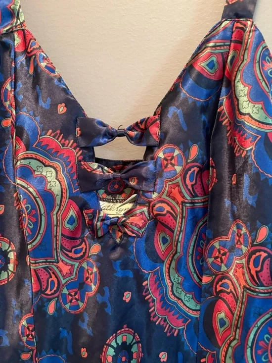 Navy Paisley Lace-Up Satin Slip Dress - Picture 3 of 8